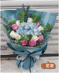 繡球+玫瑰11枝花束